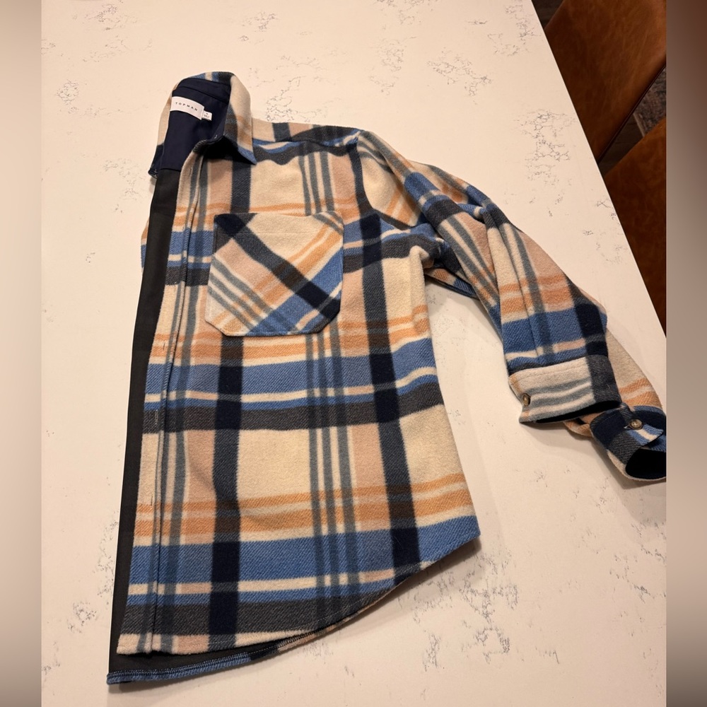 Topman oversized flannel shacket overcoat plaid mens